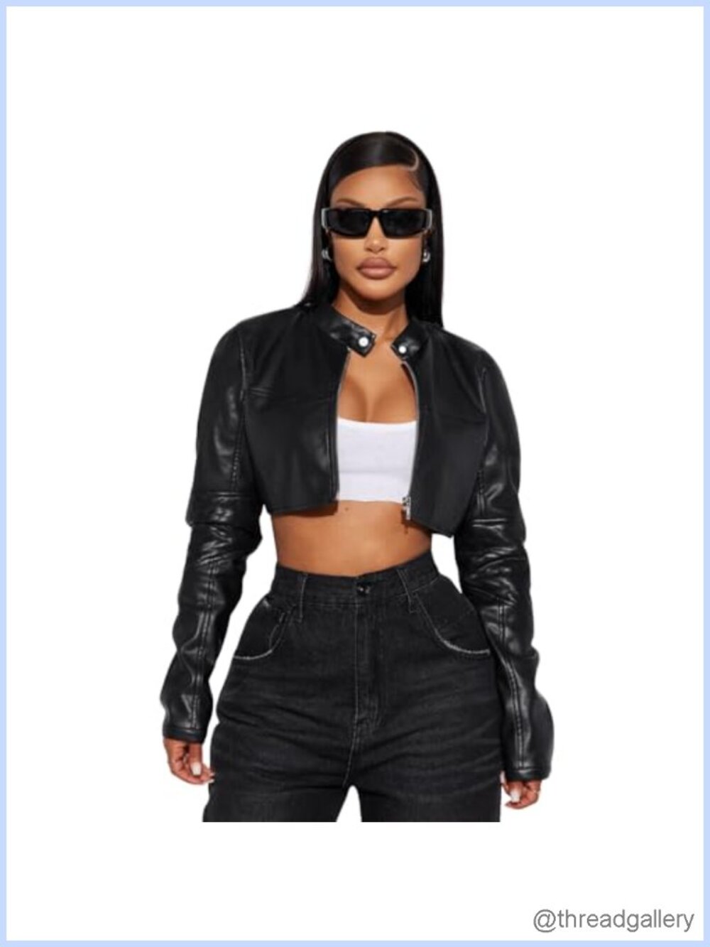 Women's Faux Leather Cropped Moto Jacket Zip Cuff